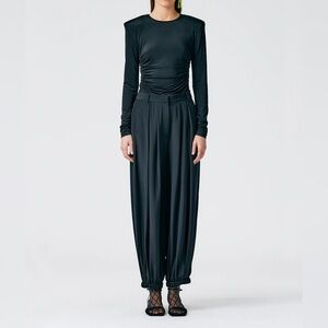 Tibi Black Draped Long-Sleeve Jumpsuit